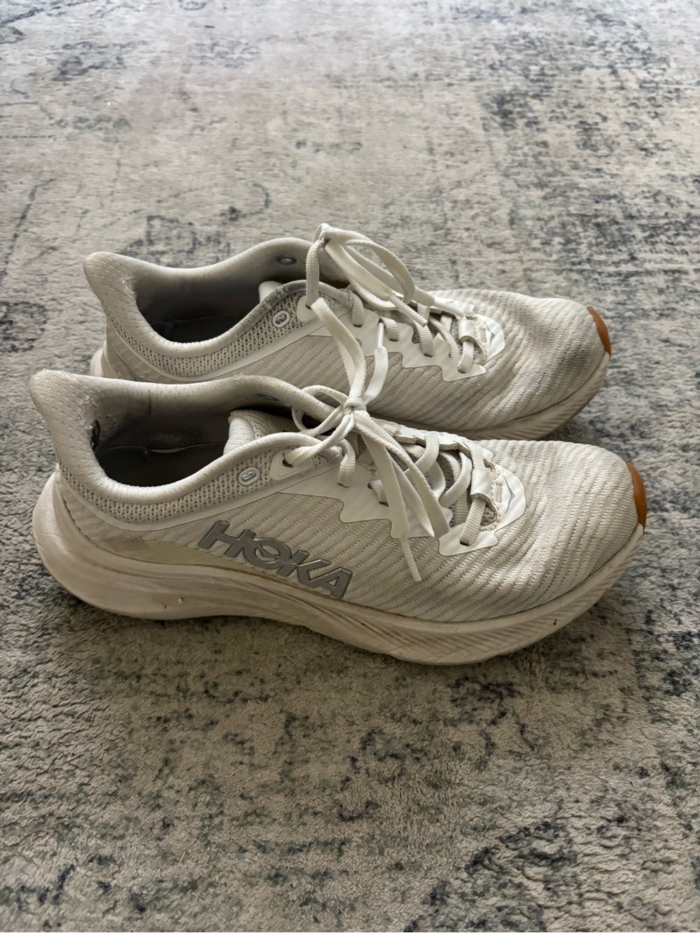 Hoka White and Light Gray Running Shoes